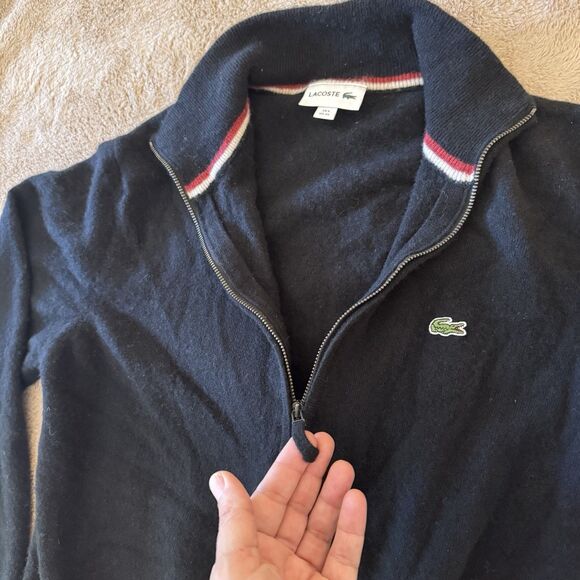 Lacoste 100% Wool Full Zip Cardigan Mock Collar Black XL - Picture 5 of 7